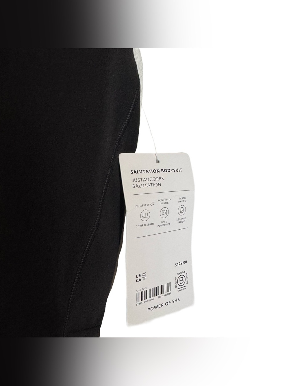 Athleta Salutation Bodysuit Women's XS Black Stretch Pockets Yoga Pilates NWT - Picture 7 of 7